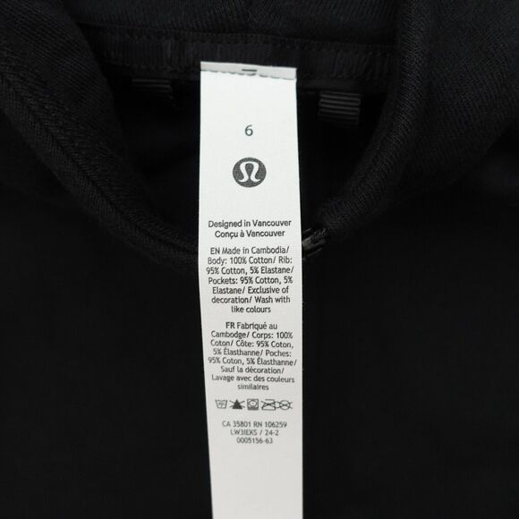 New Lululemon Cotton French Terry Zip Hoodie Black Womens Size 6 - Picture 9 of 10